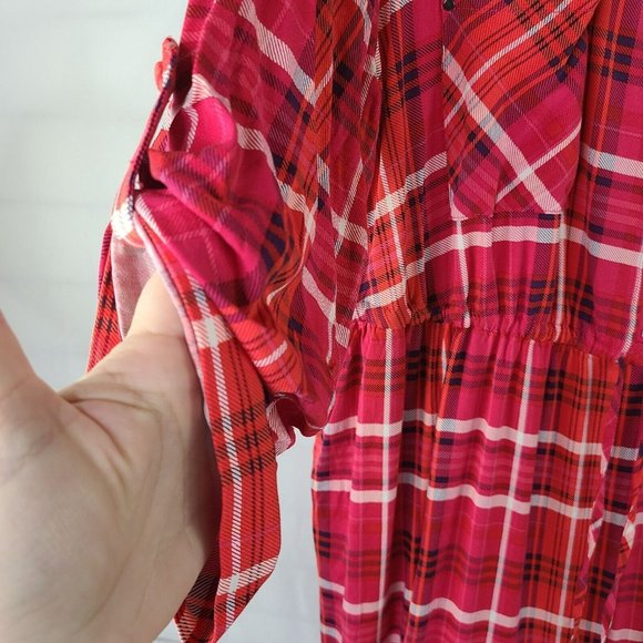 NWOT TORRID Size 2 (2X) Pink Red Plaid Mini Challis Zip Front Shirt Dress - Picture 5 of 9
